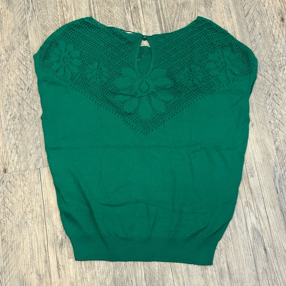 Green Crochet Knit Top, Naf Naf Open Knit Green Top, from Paris France, Size S